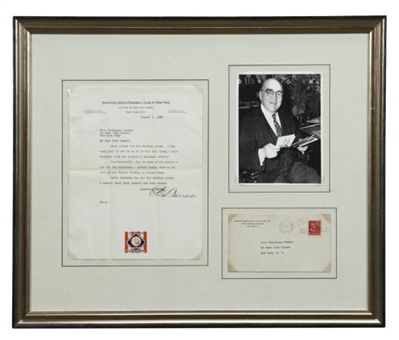 Ed Barrow Signed 1939 Letter Featuring Jacob Ruppert Content on Baseball Centennial Letterhead In Framed Display 